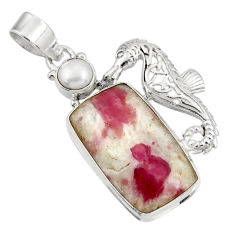  pink tourmaline in quartz 925 silver seahorse pendant d39332