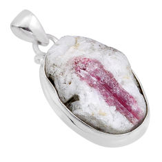 22.33cts natural pink tourmaline in quartz 925 sterling silver pendant n51584