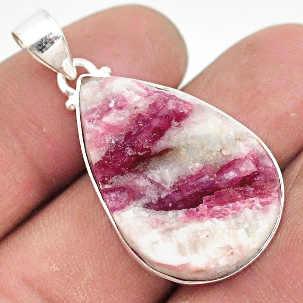 21.48cts natural pink tourmaline in quartz 925 sterling silver pendant r85701