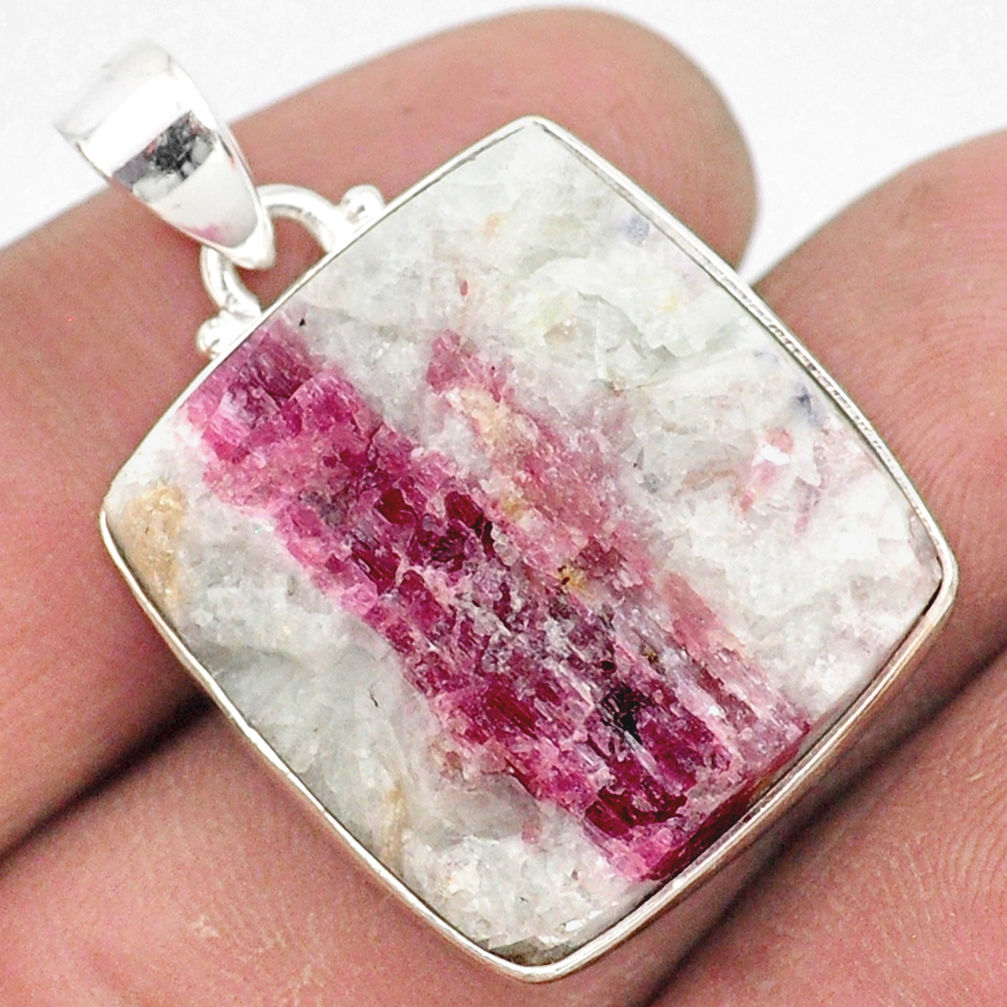 24.38cts natural pink tourmaline in quartz 925 sterling silver pendant r85703