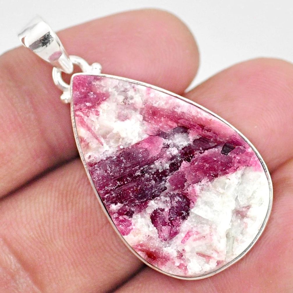 24.38cts natural pink tourmaline in quartz 925 sterling silver pendant r85737