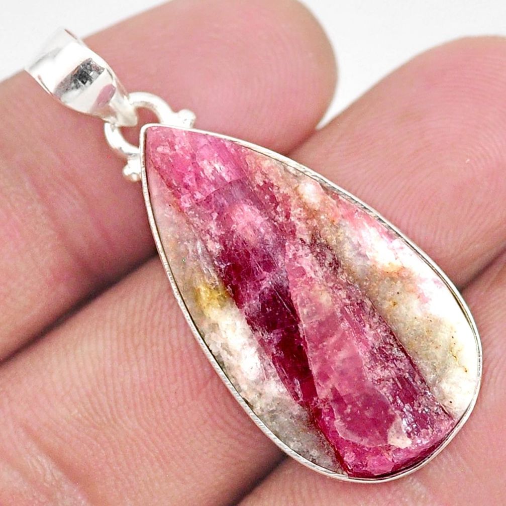 18.12cts natural pink tourmaline in quartz 925 sterling silver pendant r85738