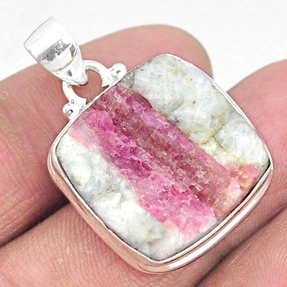 18.68cts natural pink tourmaline in quartz 925 sterling silver pendant t5843