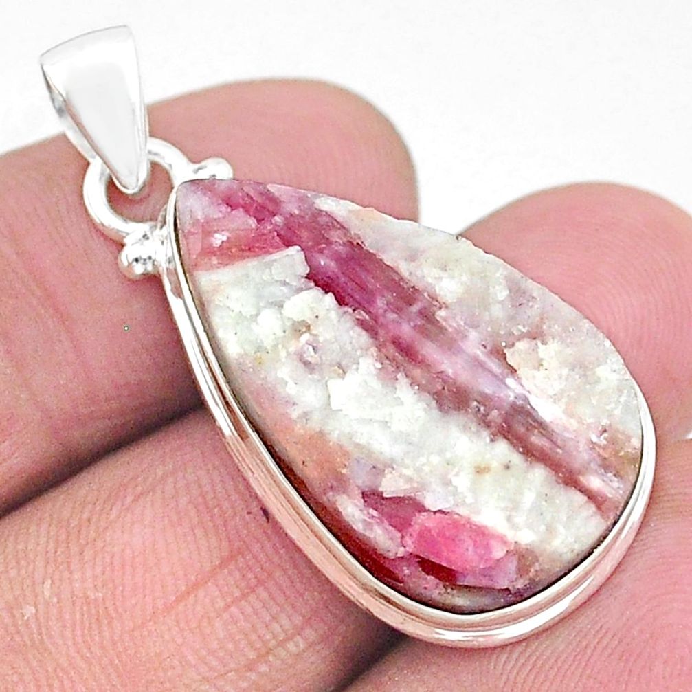 19.68cts natural pink tourmaline in quartz 925 sterling silver pendant t5850