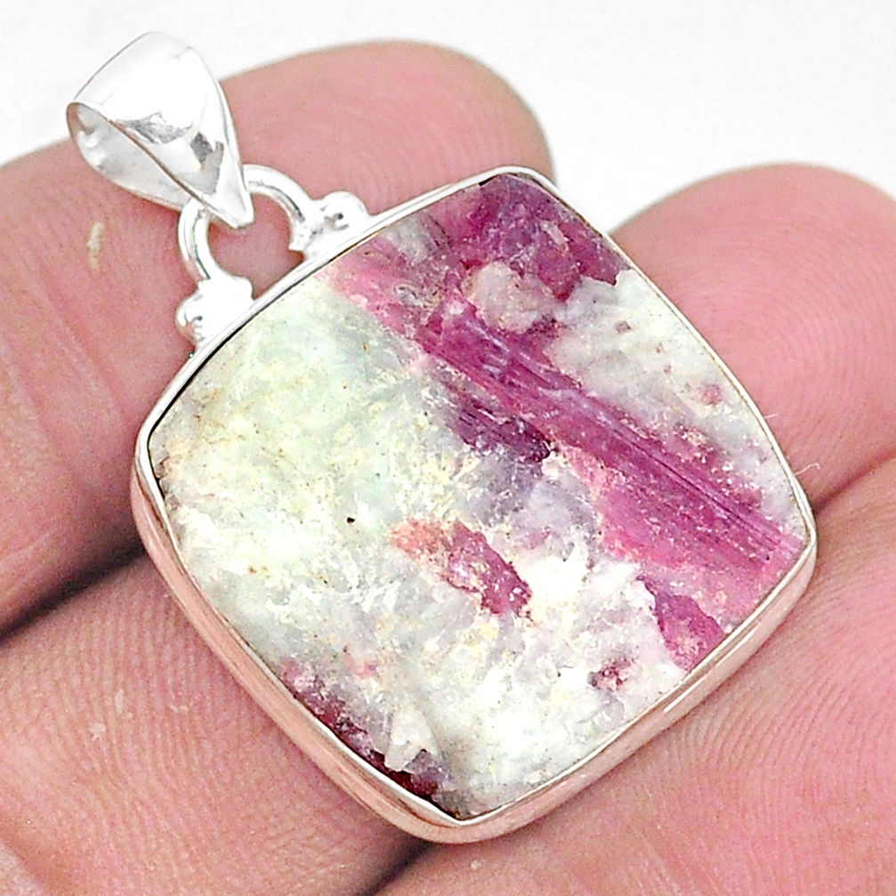 22.02cts natural pink tourmaline in quartz 925 sterling silver pendant t5874