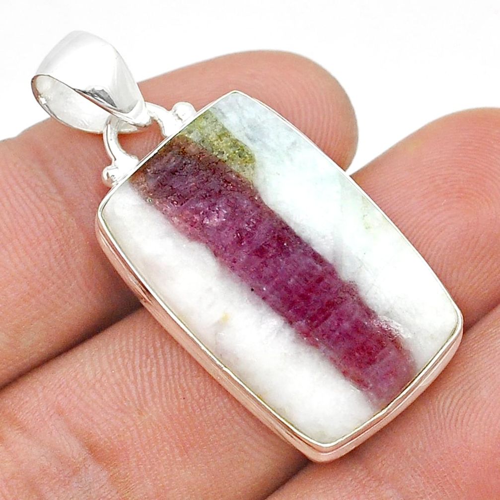 19.27cts natural pink tourmaline in quartz 925 sterling silver pendant u74381