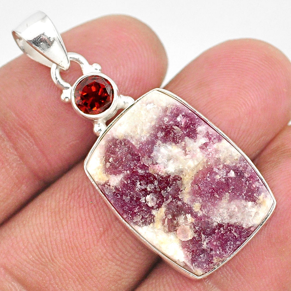 17.18cts natural pink tourmaline in quartz garnet 925 silver pendant r85723