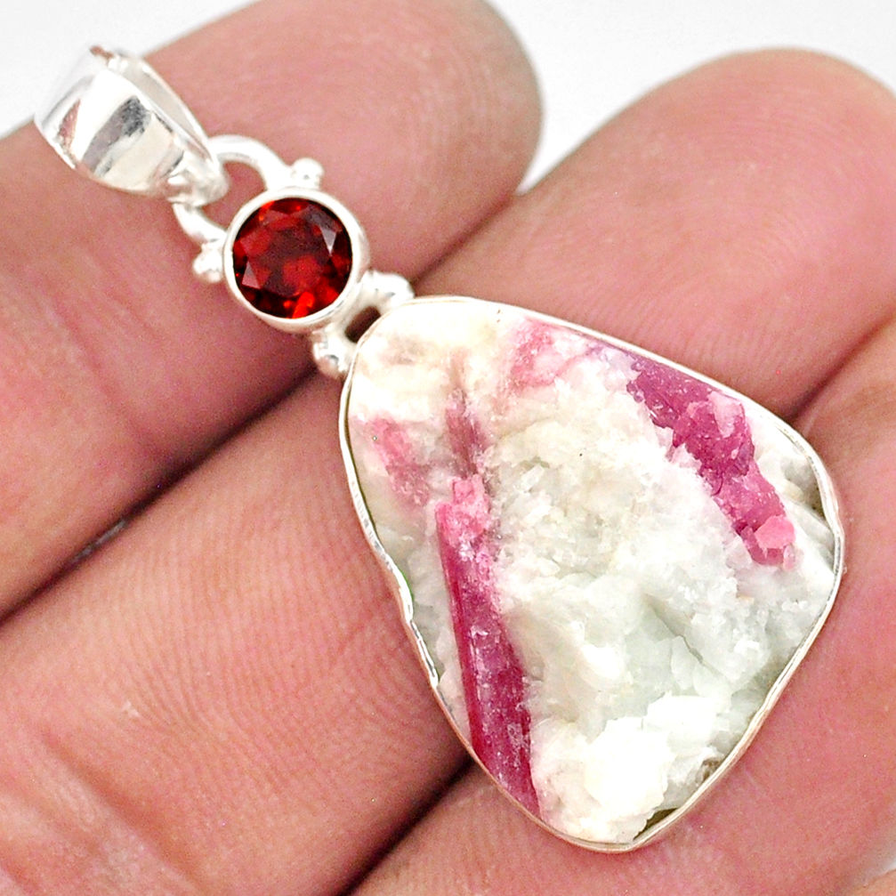 18.15cts natural pink tourmaline in quartz garnet 925 silver pendant r85748