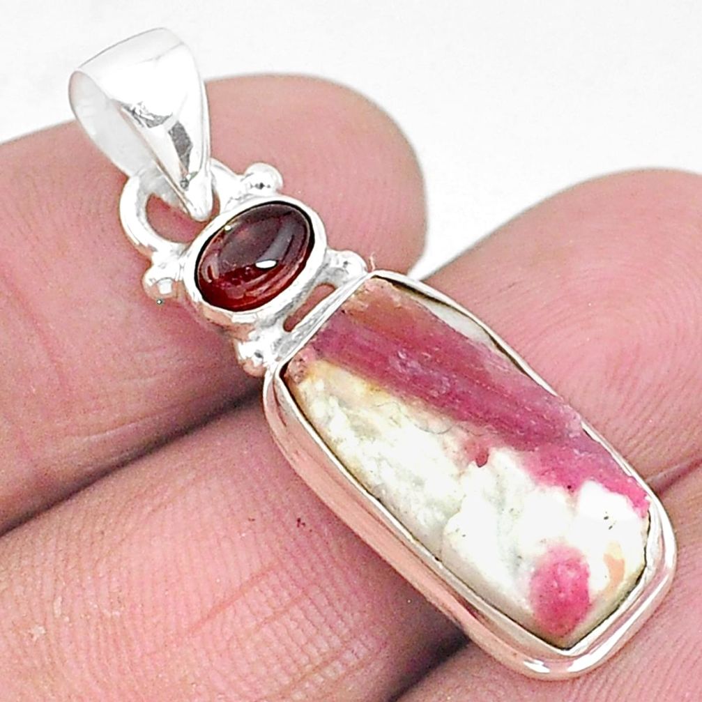 10.76cts natural pink tourmaline in quartz garnet 925 silver pendant t5821