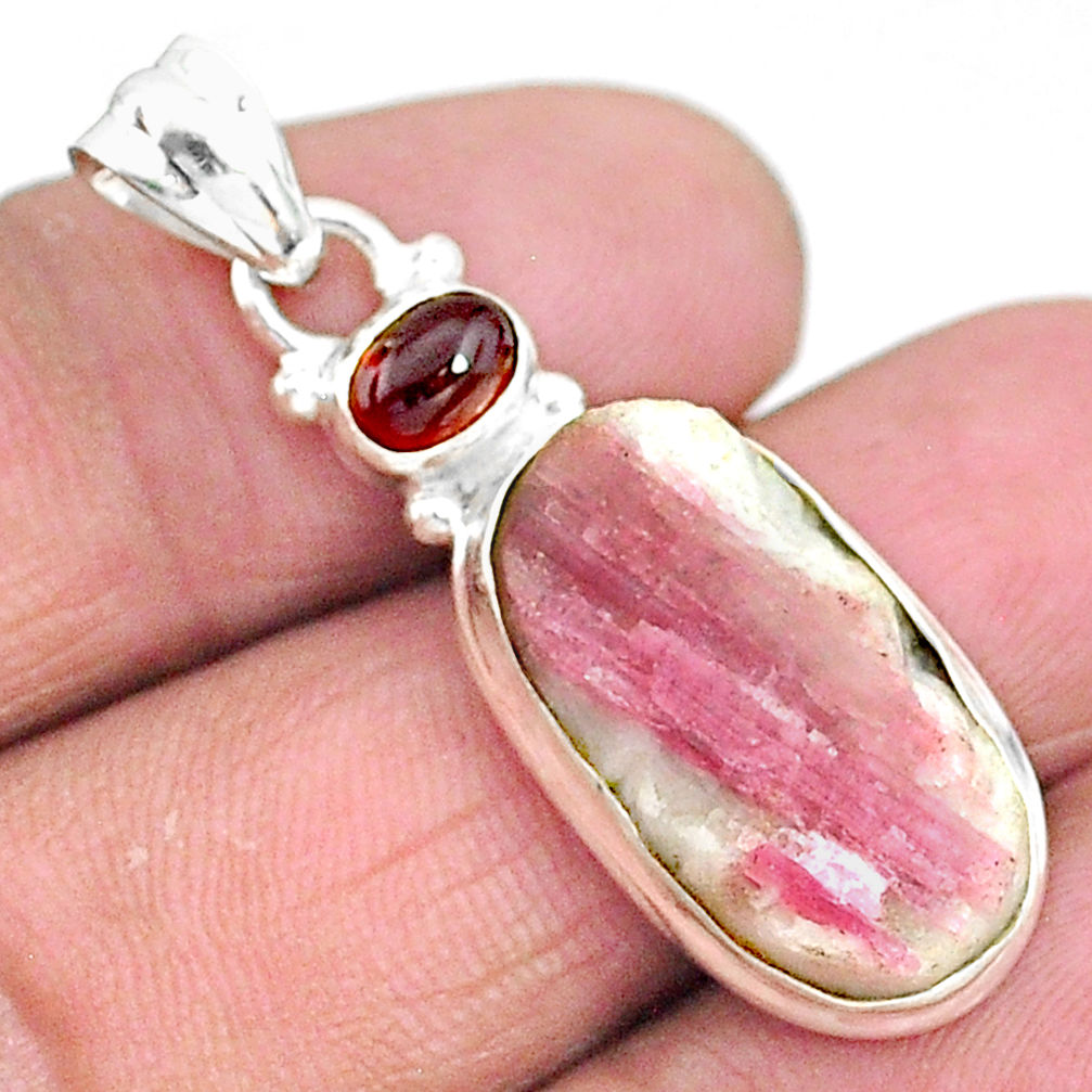 12.52cts natural pink tourmaline in quartz garnet 925 silver pendant t5832