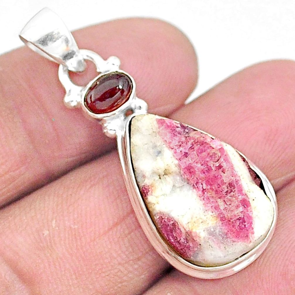 14.77cts natural pink tourmaline in quartz garnet 925 silver pendant t5836