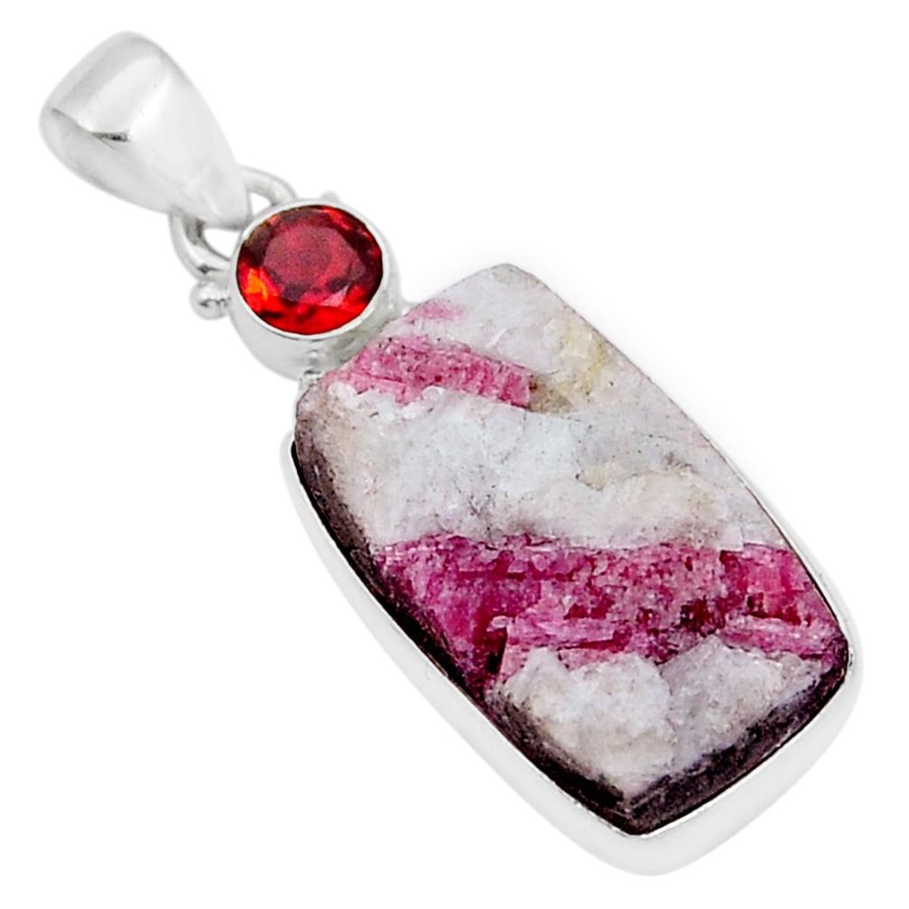 15.48cts natural pink tourmaline in quartz octagan garnet silver pendant y5640