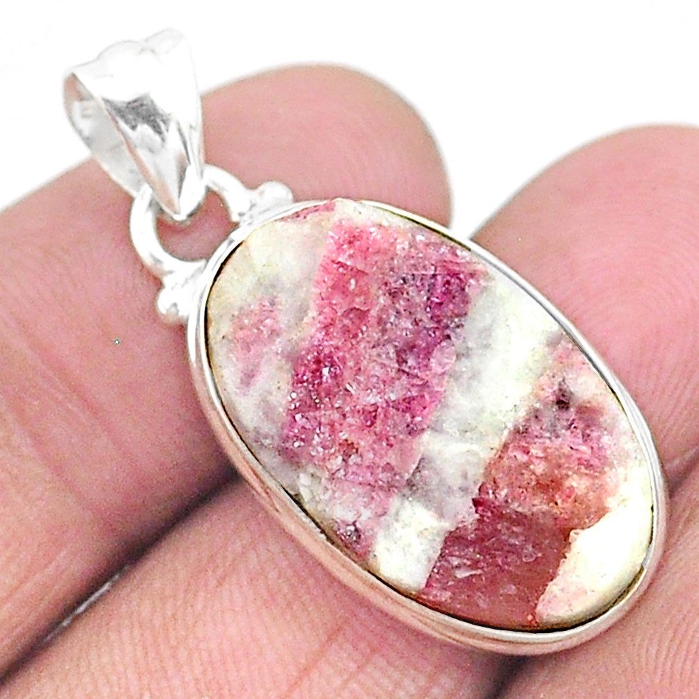 17.57cts natural pink tourmaline in quartz oval sterling silver pendant t5859