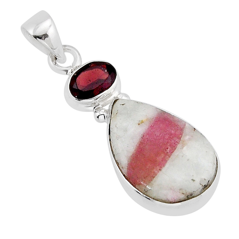 11.74cts natural pink tourmaline in quartz pear garnet 925 silver pendant y64332