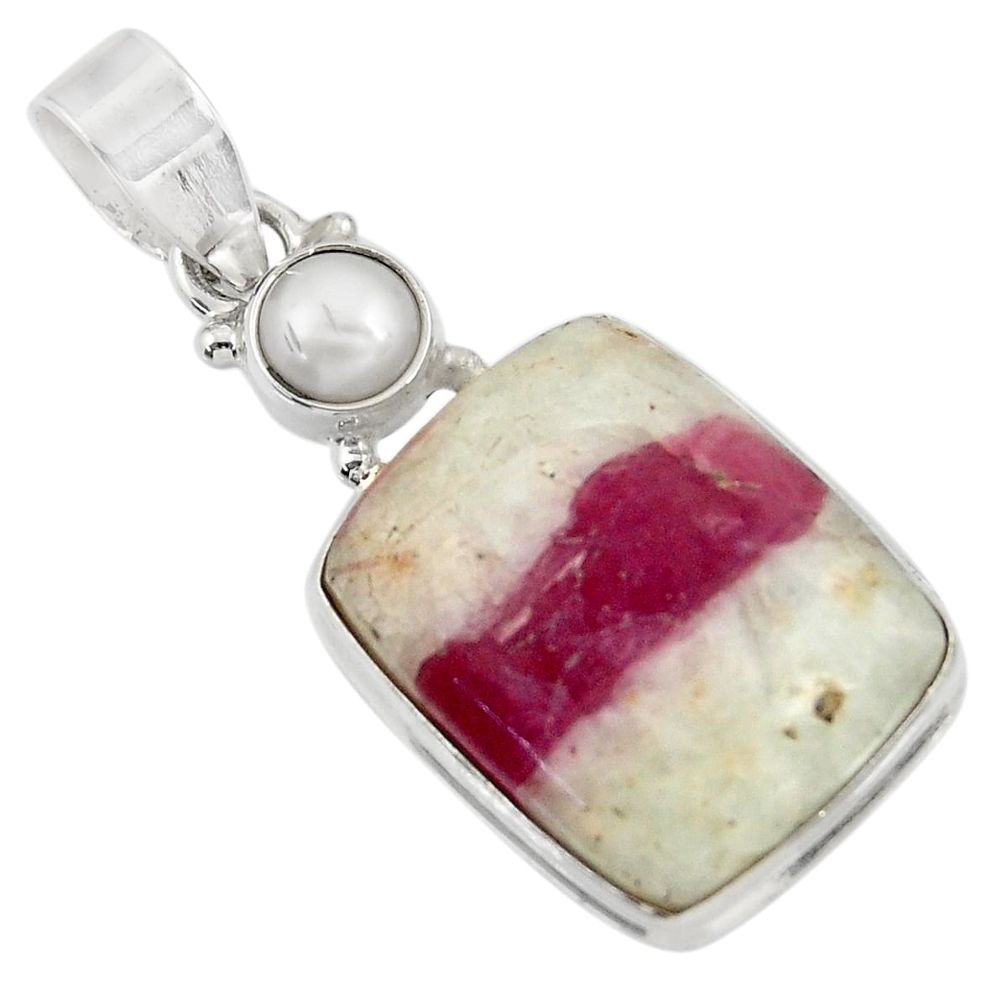 19.23cts natural pink tourmaline in quartz pearl 925 silver pendant d39325