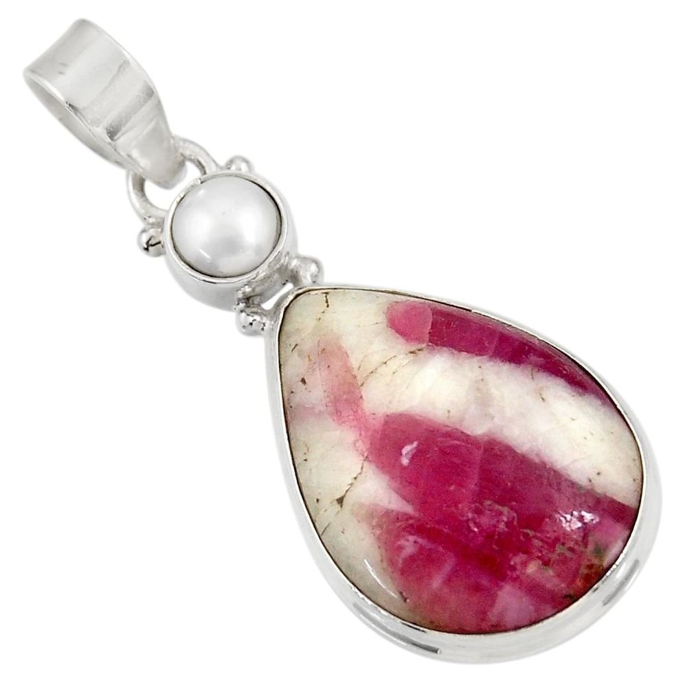  pink tourmaline in quartz pearl 925 silver pendant d39329