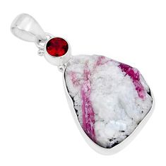 17.42cts natural pink tourmaline in quartz red garnet 925 silver pendant y5635