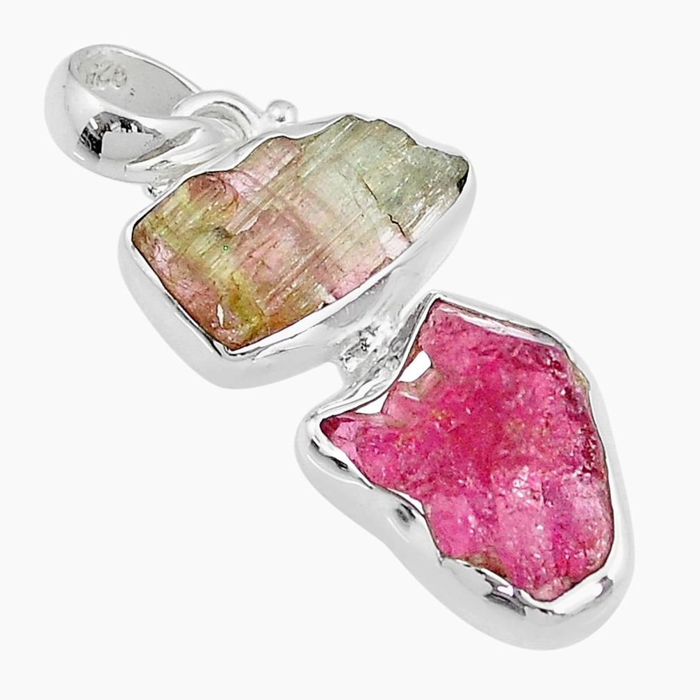 11.02cts natural pink tourmaline rough 925 sterling silver pendant u26781