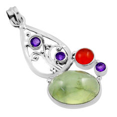 16.11cts natural prehnite cornelian (carnelian) amethyst silver pendant n25162