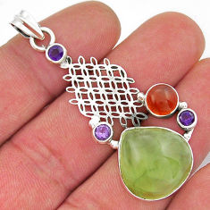 17.32cts natural prehnite heart cornelian amethyst 925 silver pendant y21633