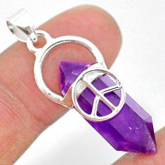 13.13cts natural purple amethyst 925 silver double pointer peace pendant t35288