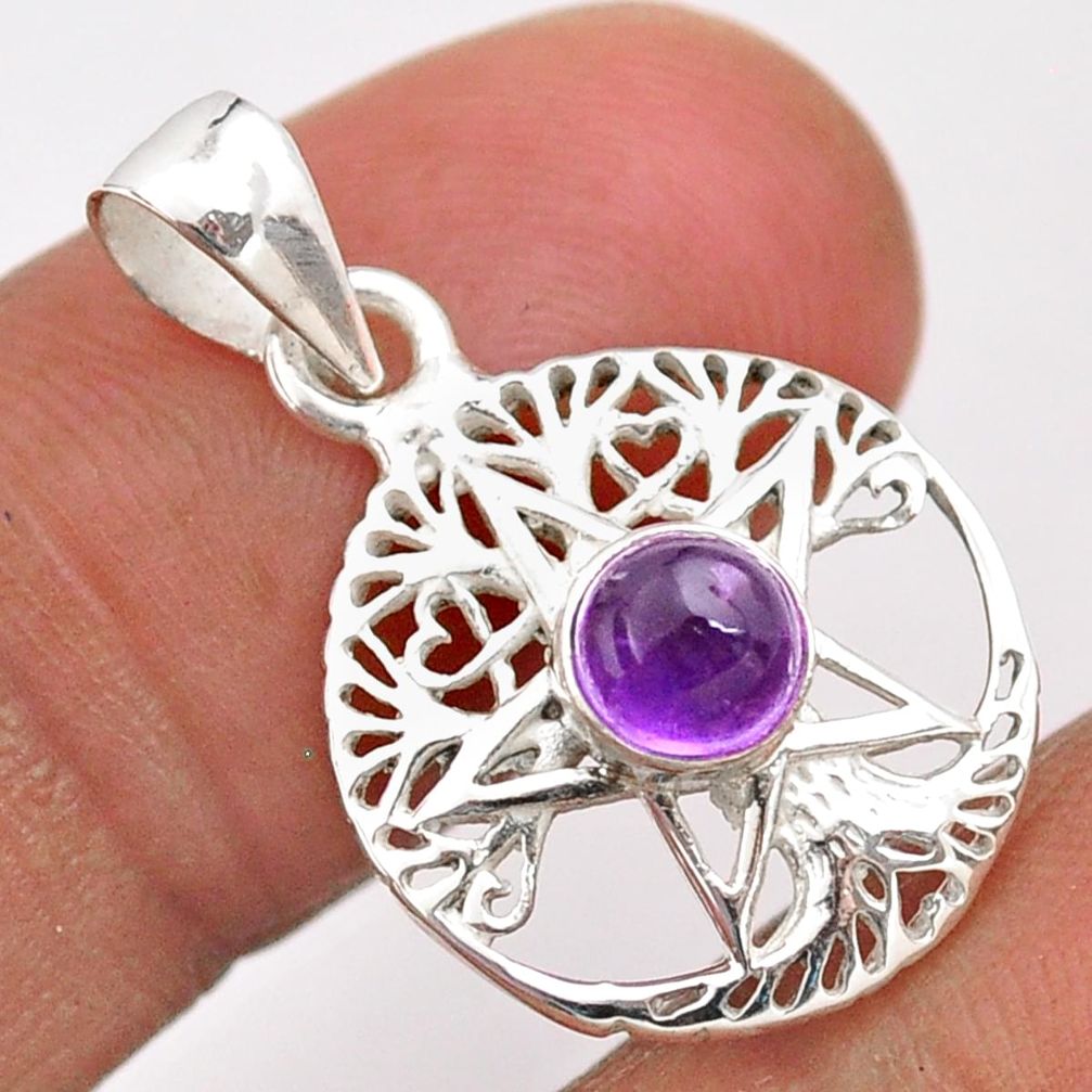 0.87cts natural purple amethyst 925 silver star with tree of life pendant t88382