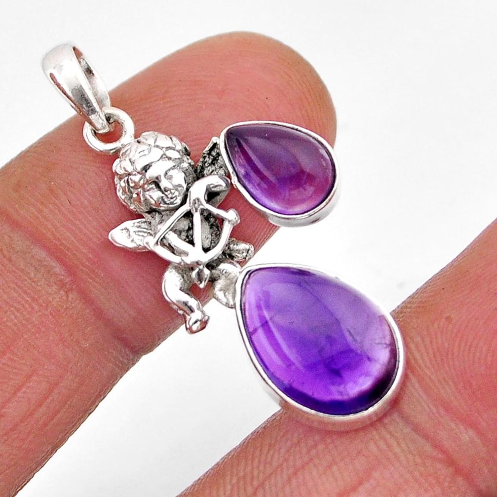 Clearance Sale- 6.18cts natural purple amethyst 925 sterling silver angel pendant jewelry y61217