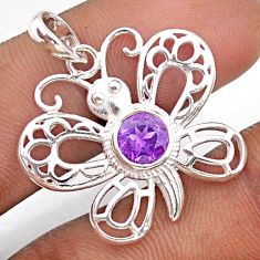1.14cts natural purple amethyst 925 sterling silver butterfly pendant t91674