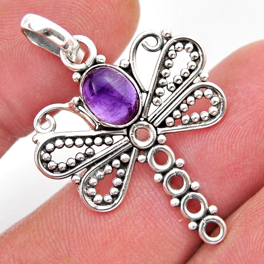 1.97cts natural purple amethyst 925 sterling silver butterfly pendant y42039
