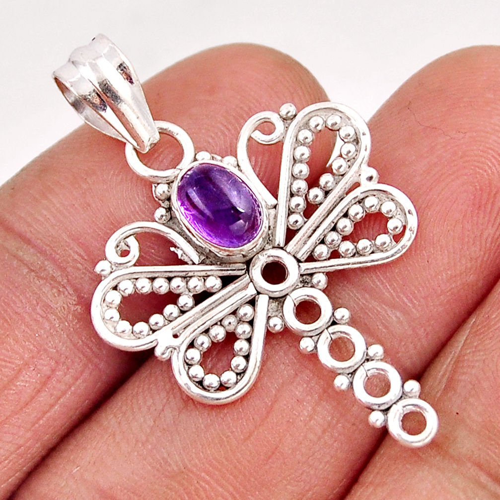 Clearance Sale- 1.39cts natural purple amethyst 925 sterling silver butterfly pendant y58724