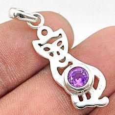 0.82cts natural purple amethyst 925 sterling silver cat pendant jewelry t66501