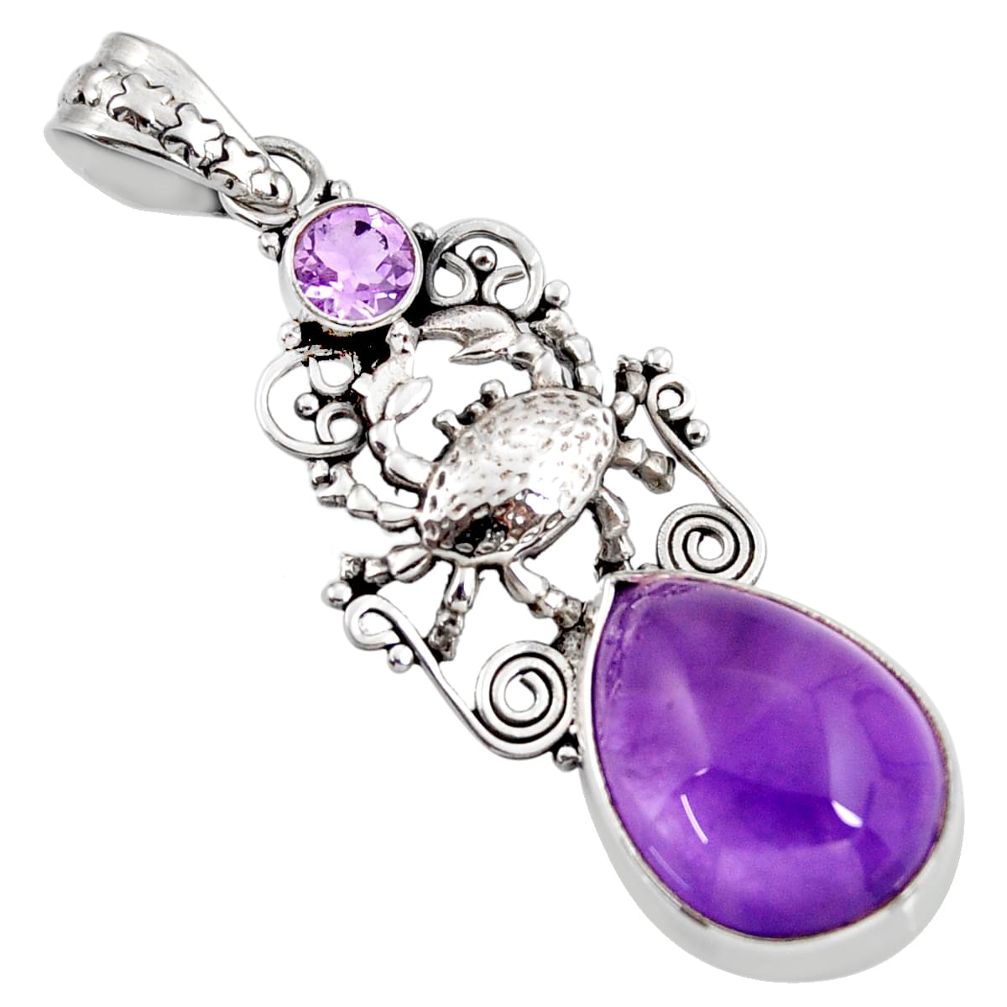 13.46cts natural purple amethyst 925 sterling silver crab pendant jewelry d39476