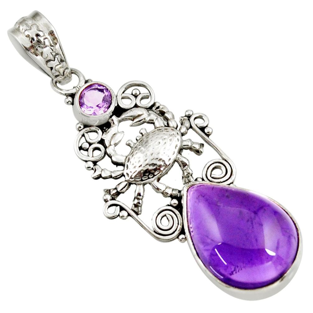 13.69cts natural purple amethyst 925 sterling silver crab pendant jewelry d39477