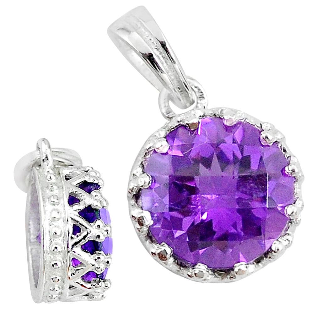 5.11cts natural purple amethyst 925 sterling silver crown pendant t7857