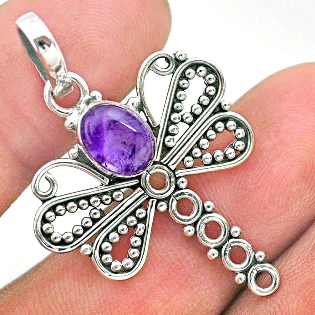 purple amethyst 925 sterling silver dragonfly pendant t32905