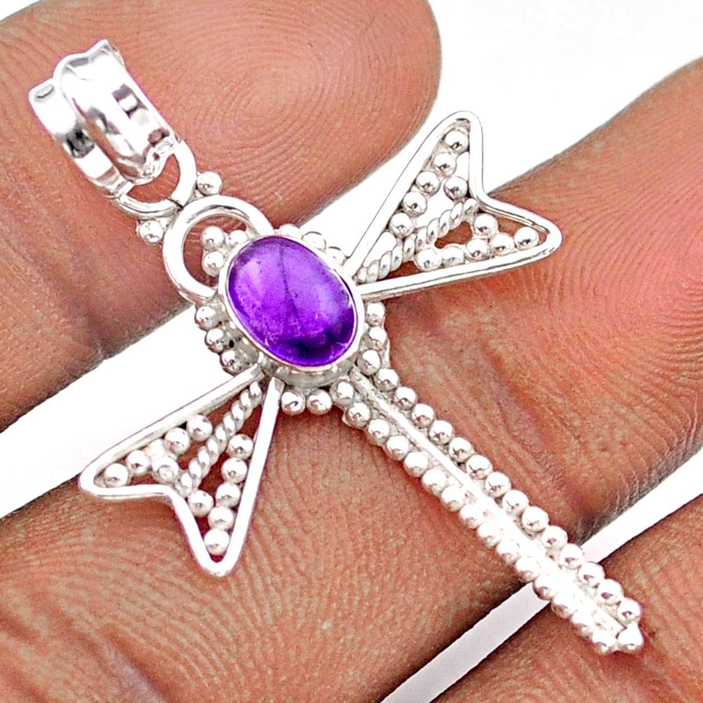 1.53cts natural purple amethyst 925 sterling silver dragonfly pendant t93931