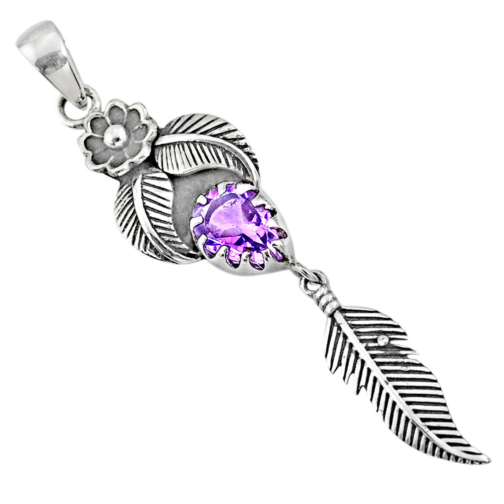 2.44cts natural purple amethyst 925 sterling silver dreamcatcher pendant r67672