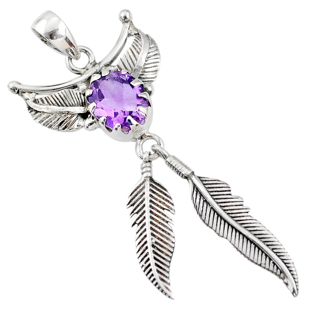 5.18cts natural purple amethyst 925 sterling silver dreamcatcher pendant r67786