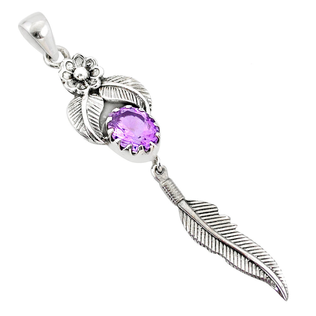 4.38cts natural purple amethyst 925 sterling silver dreamcatcher pendant r67921