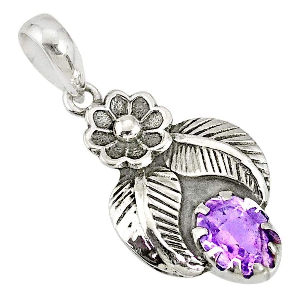 1.96cts natural purple amethyst 925 sterling silver flower pendant r77742