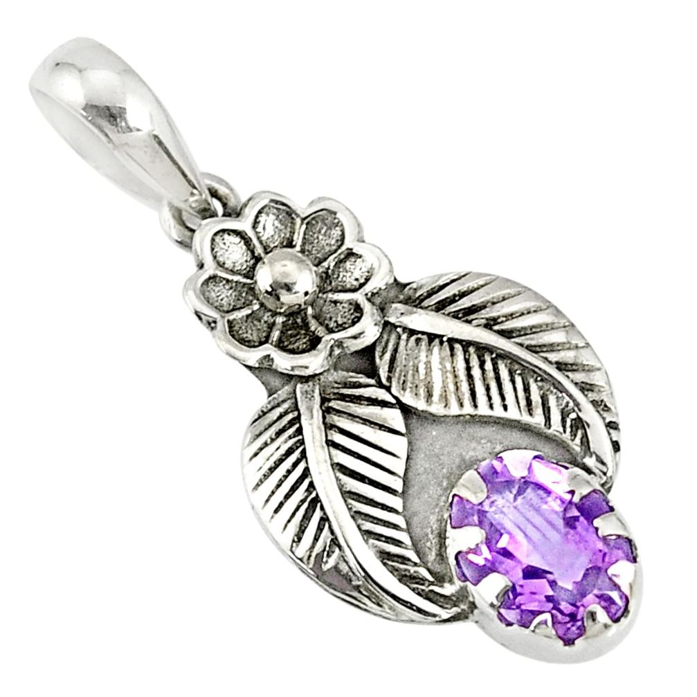 2.09cts natural purple amethyst 925 sterling silver flower pendant r77743