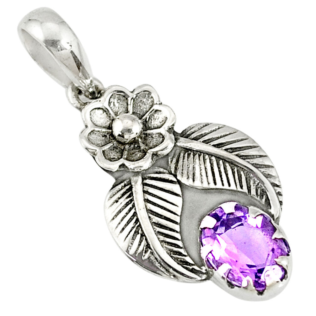 1.96cts natural purple amethyst 925 sterling silver flower pendant r77745