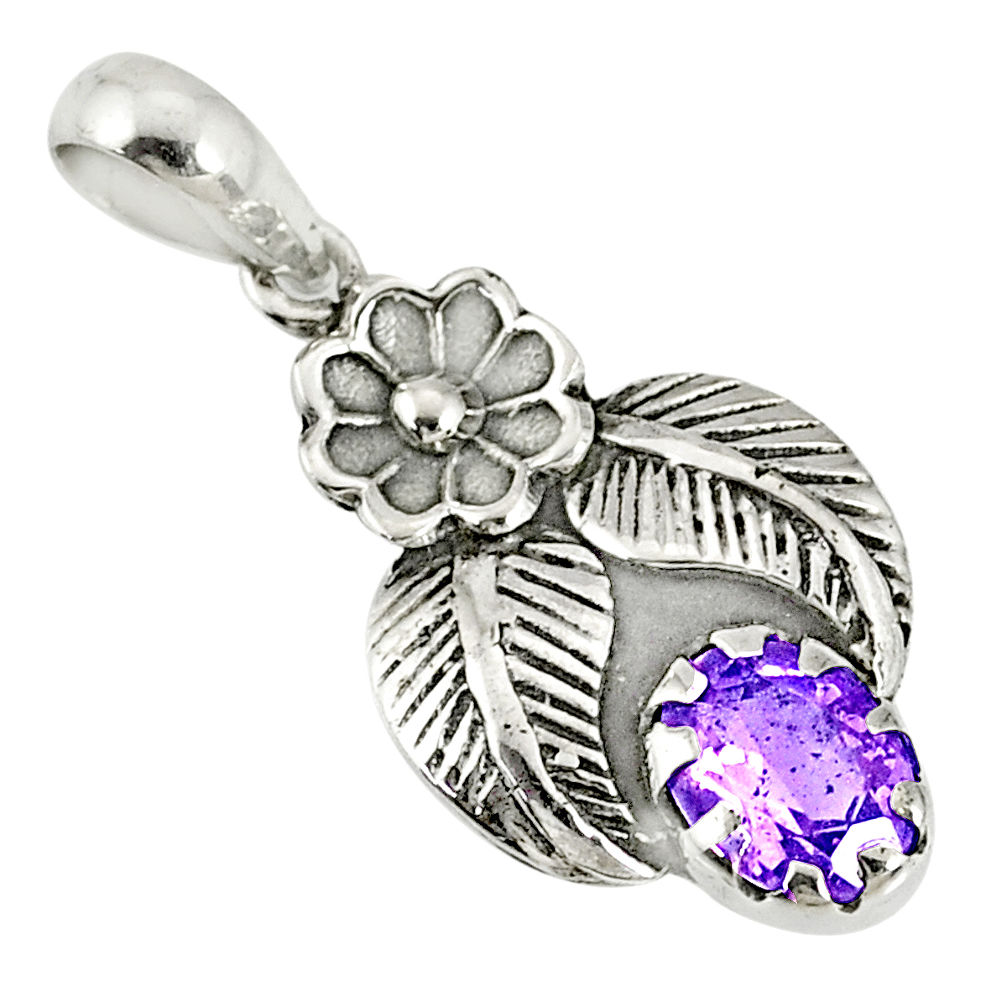 1.96cts natural purple amethyst 925 sterling silver flower pendant r77802