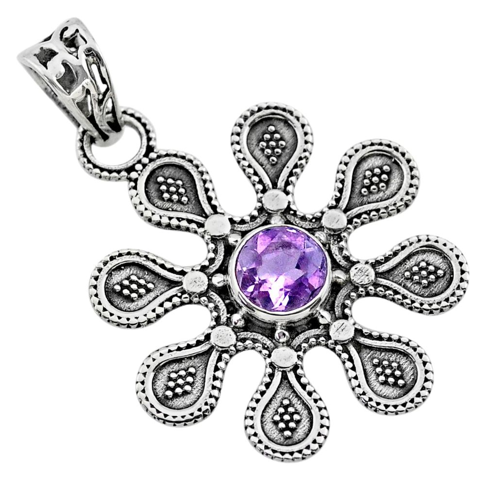 1.10cts natural purple amethyst 925 sterling silver flower pendant t30151