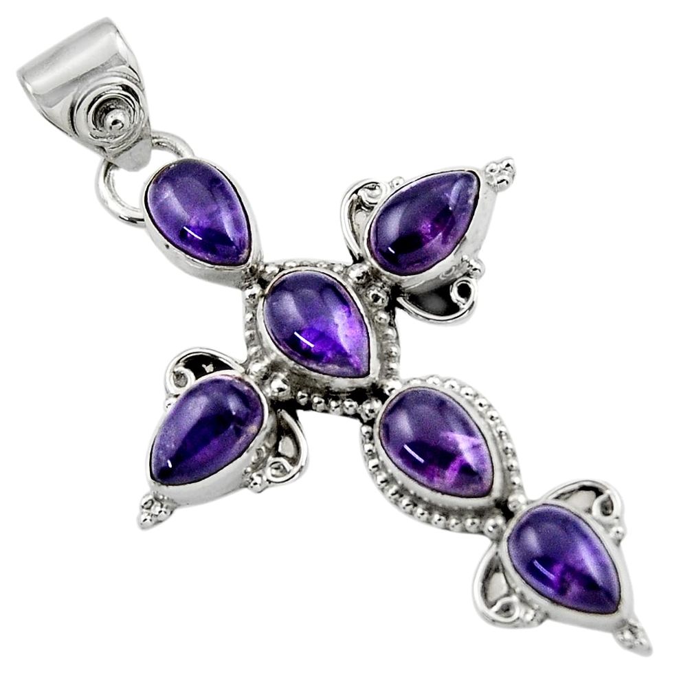 9.33cts natural purple amethyst 925 sterling silver holy cross pendant r47948