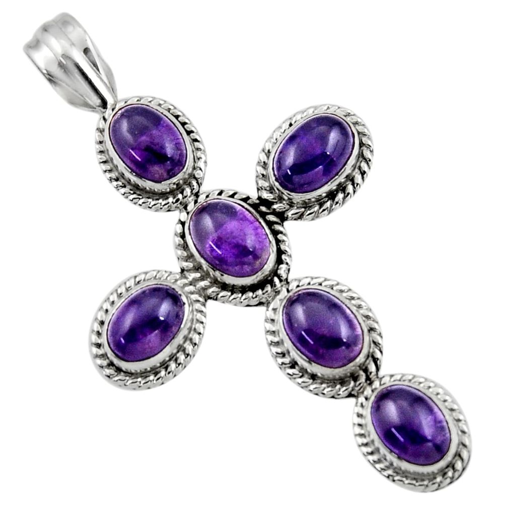 9.14cts natural purple amethyst 925 sterling silver holy cross pendant r47988