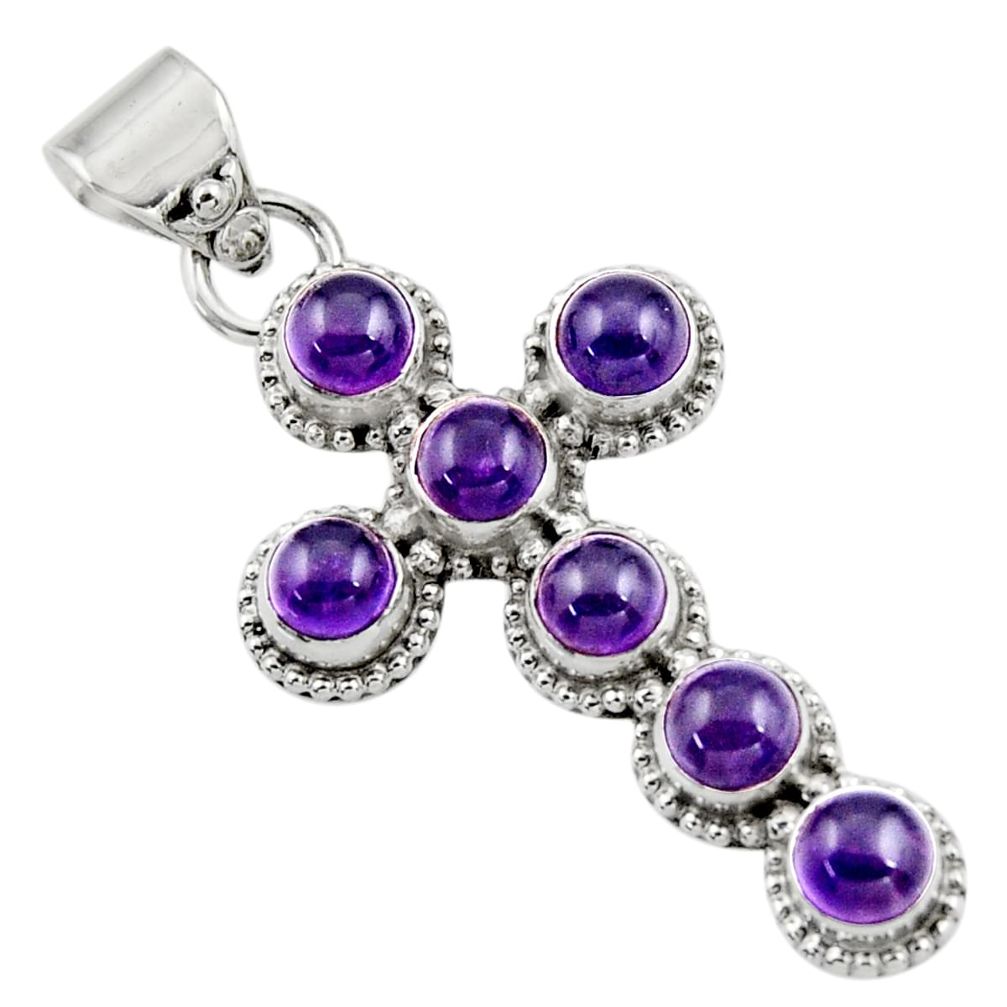 6.45cts natural purple amethyst 925 sterling silver holy cross pendant r48002