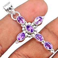 6.13cts natural purple amethyst 925 sterling silver holy cross pendant t92491