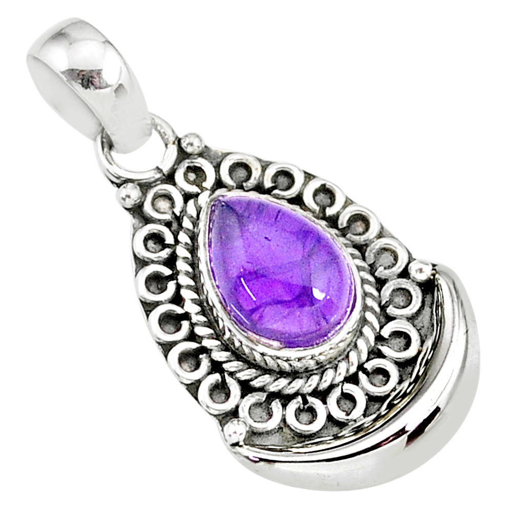 2.57cts natural purple amethyst 925 sterling silver moon pendant jewelry r89392