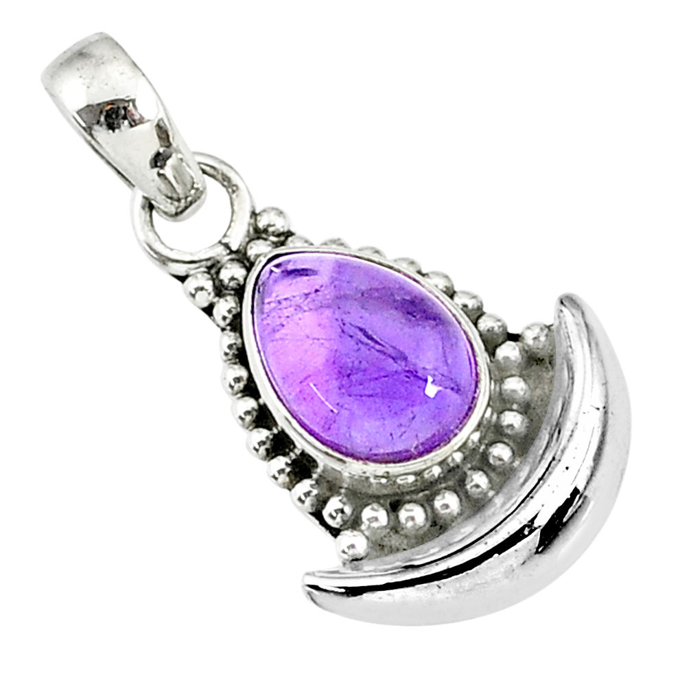 2.58cts natural purple amethyst 925 sterling silver moon pendant jewelry r89433